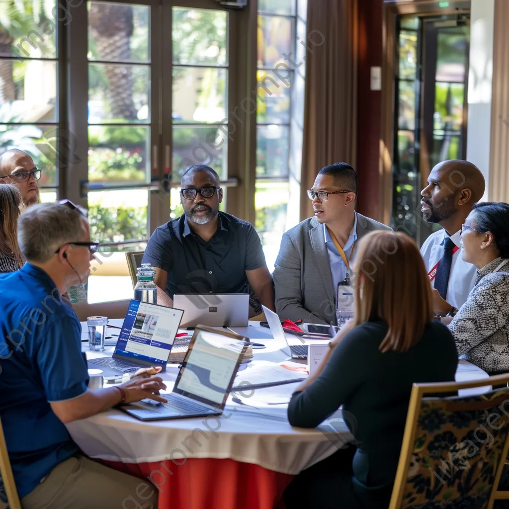 Diverse professionals seated at a round table in a conference session - Image 2