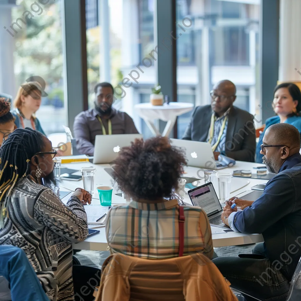 Diverse professionals seated at a round table in a conference session - Image 3