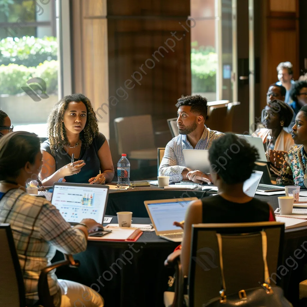 Diverse professionals seated at a round table in a conference session - Image 4