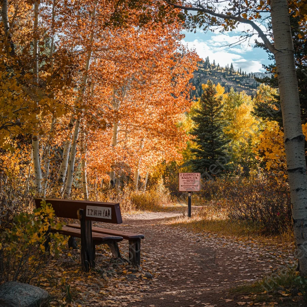 Trailhead sign surrounded by colorful trees in a picturesque park. - Image 2