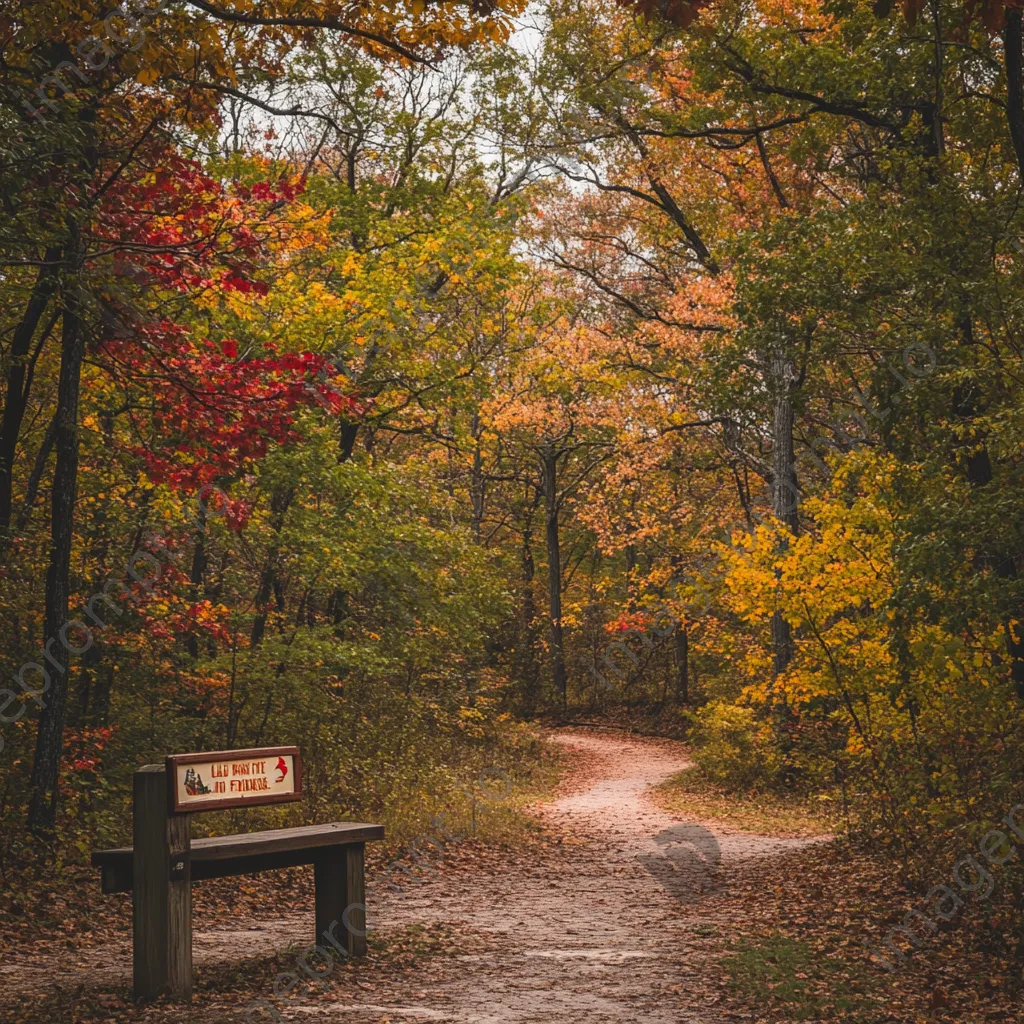 Trailhead sign surrounded by colorful trees in a picturesque park. - Image 3