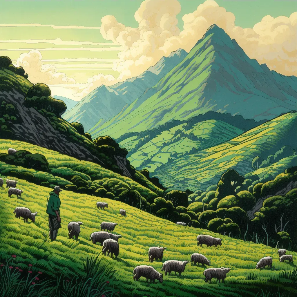 Shepherd tending to flock on lush green hillside - Image 3