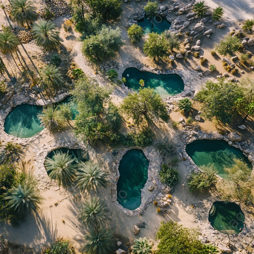 Aerial view of desert oasis with water and trees - Image 2