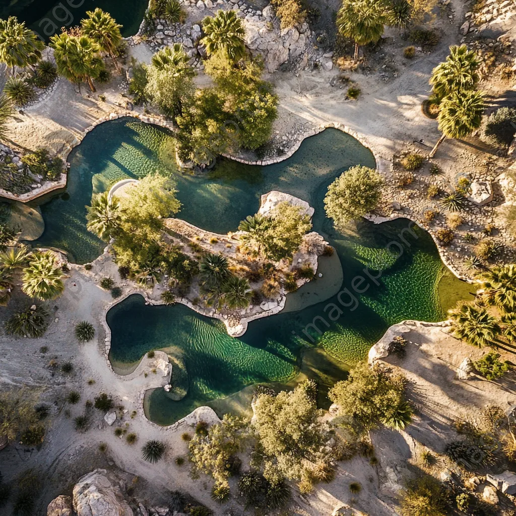 Aerial view of desert oasis with water and trees - Image 3