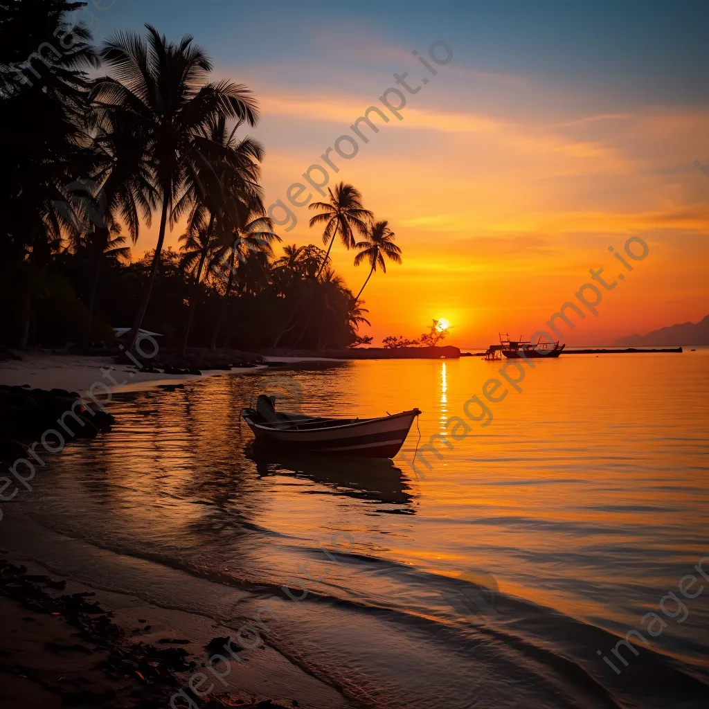 Silhouetted boats at sunset on a tropical island - Image 3