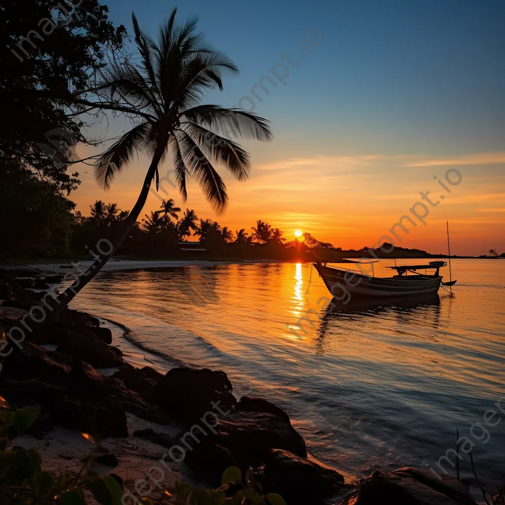 Silhouetted boats at sunset on a tropical island - Image 4