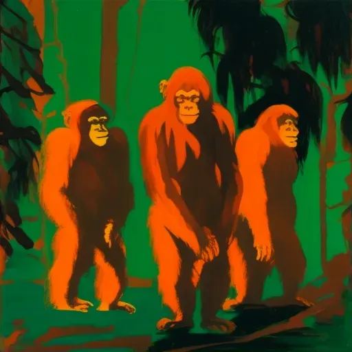 Image of a family of Bornean orangutans in the tropical rainforest - Image 1