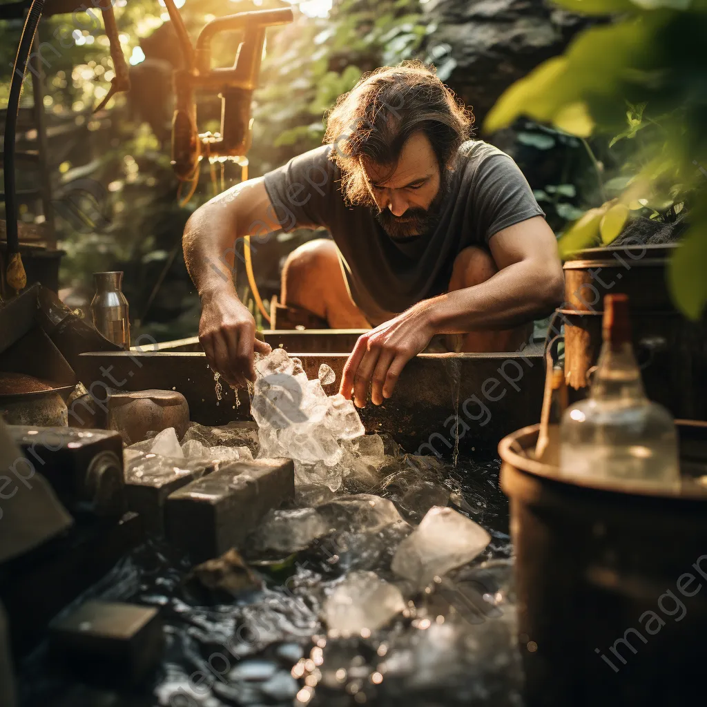 Artisan dipping recycled paper into water for making. - Image 3