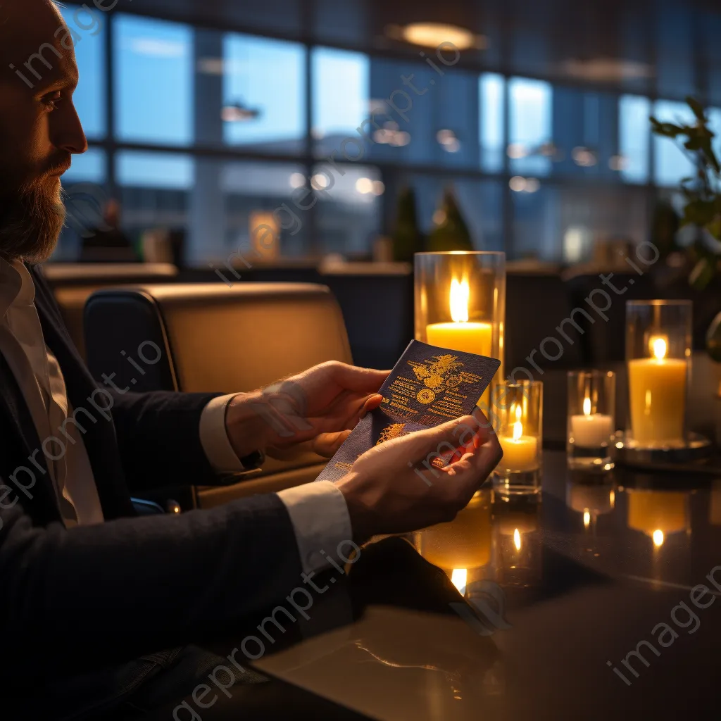 Traveler holding passport and boarding pass in an airport lounge. - Image 1