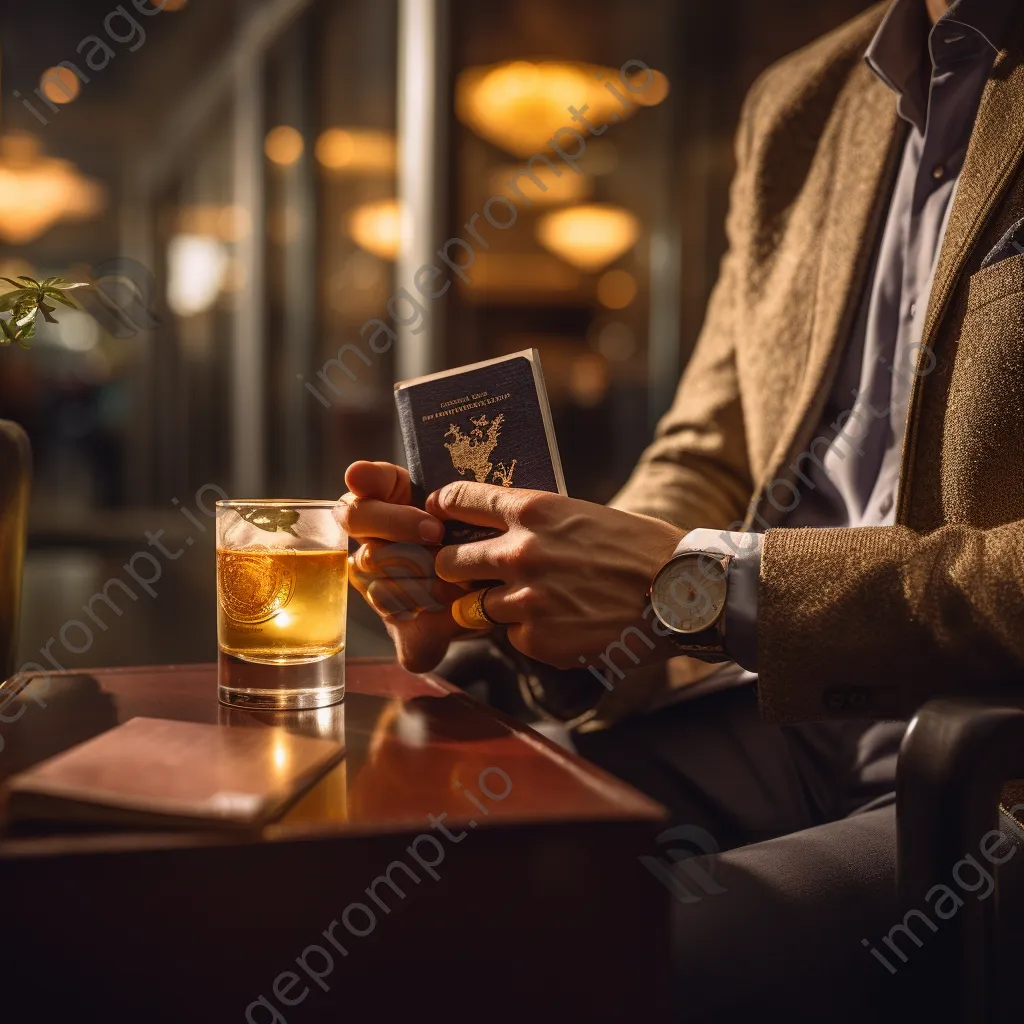 Traveler holding passport and boarding pass in an airport lounge. - Image 2