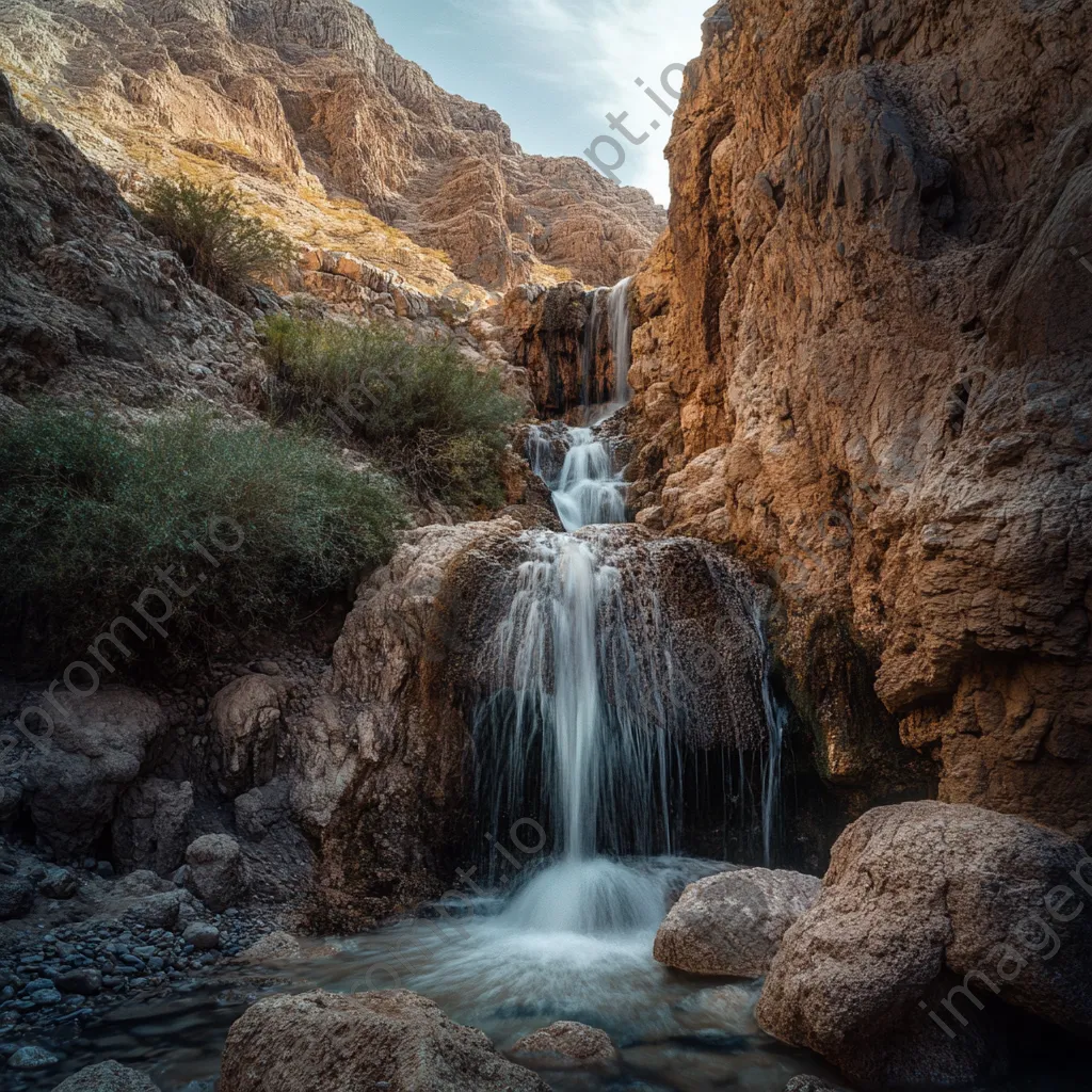 Cascading water spring in a rocky desert landscape - Image 2