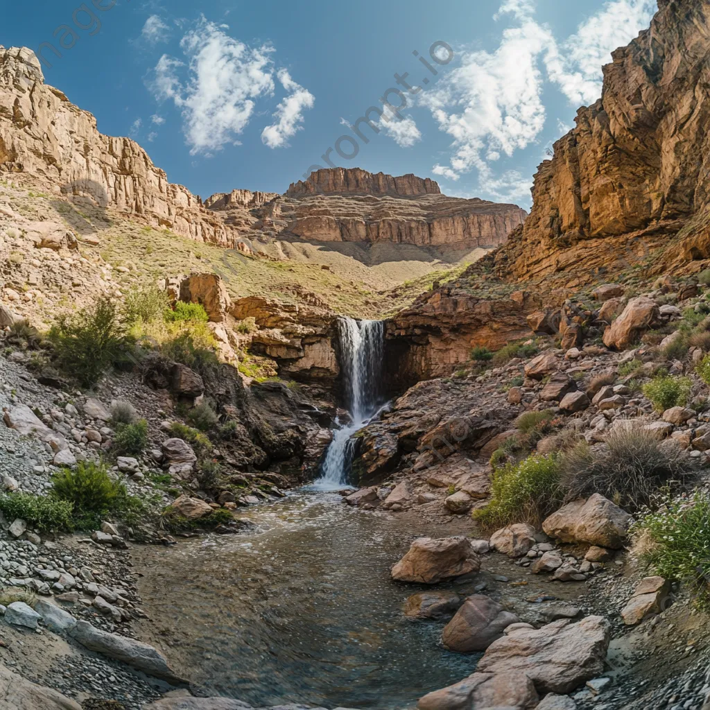 Cascading water spring in a rocky desert landscape - Image 3