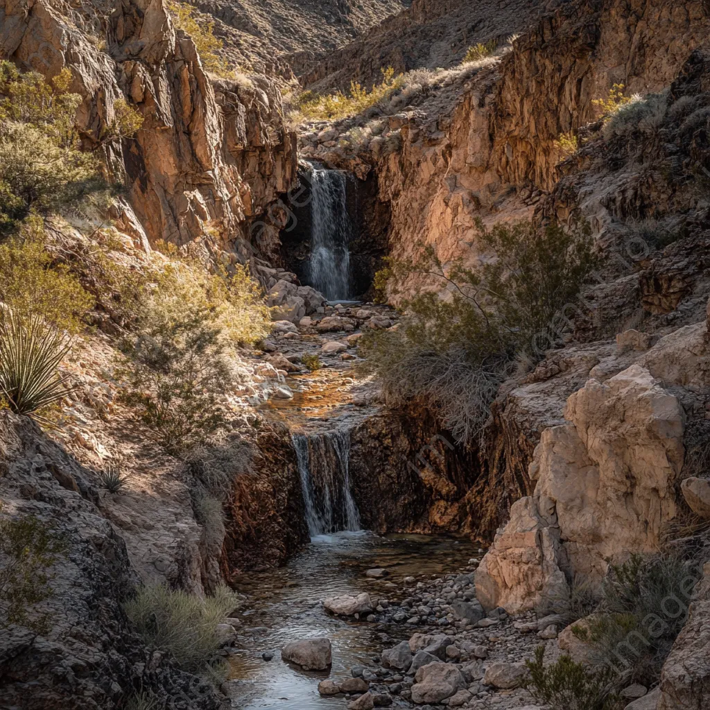 Cascading water spring in a rocky desert landscape - Image 4