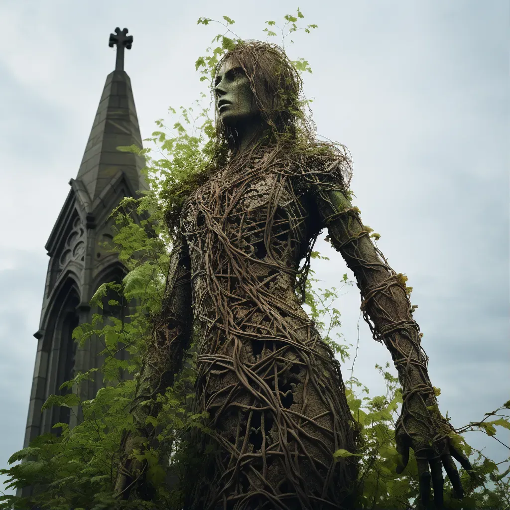 Decaying Gothic cathedral covered in ivy under dramatic sky - Image 1