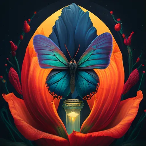 Beautiful butterfly emerging from a colorful flower, symbolizing personal transformation - Image 1