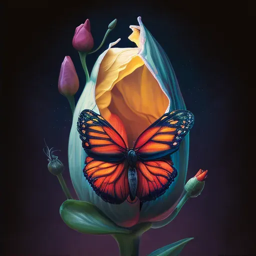 Beautiful butterfly emerging from a colorful flower, symbolizing personal transformation - Image 2