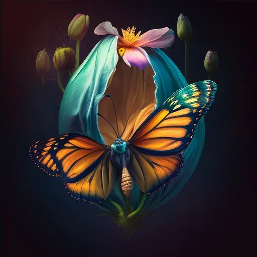 Beautiful butterfly emerging from a colorful flower, symbolizing personal transformation - Image 4