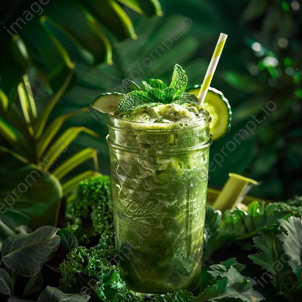 Fresh smoothie in a jar with a straw. - Image 1