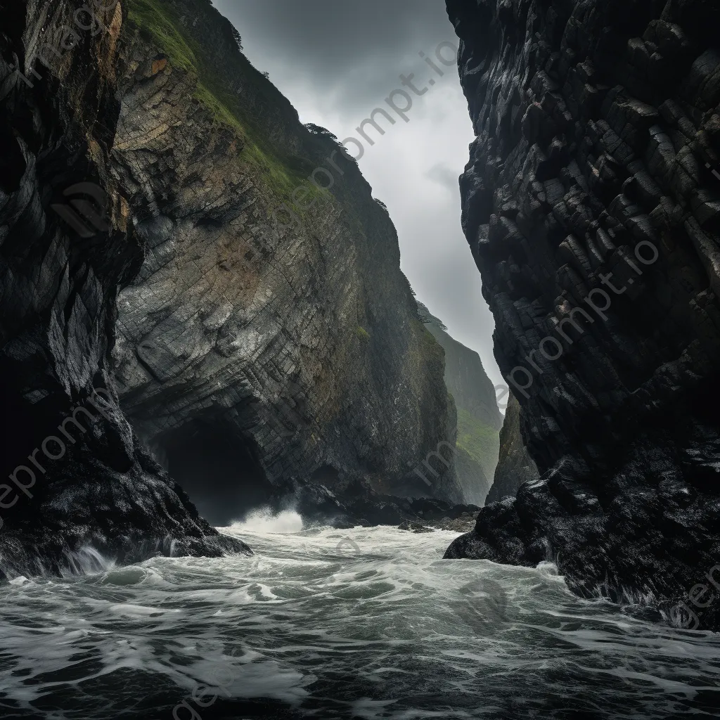 Waves crashing on coastal caves during a storm - Image 2