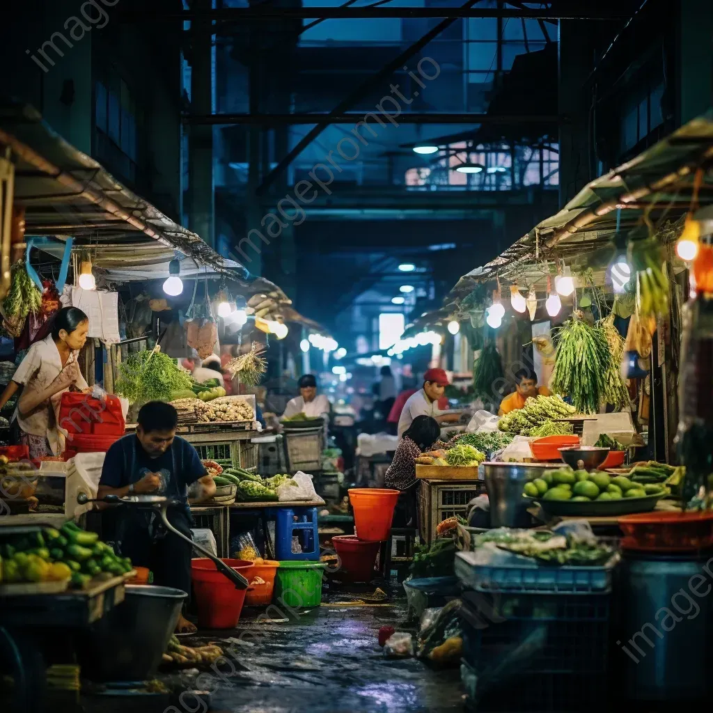 Urban night market with vendors and customers - Image 1