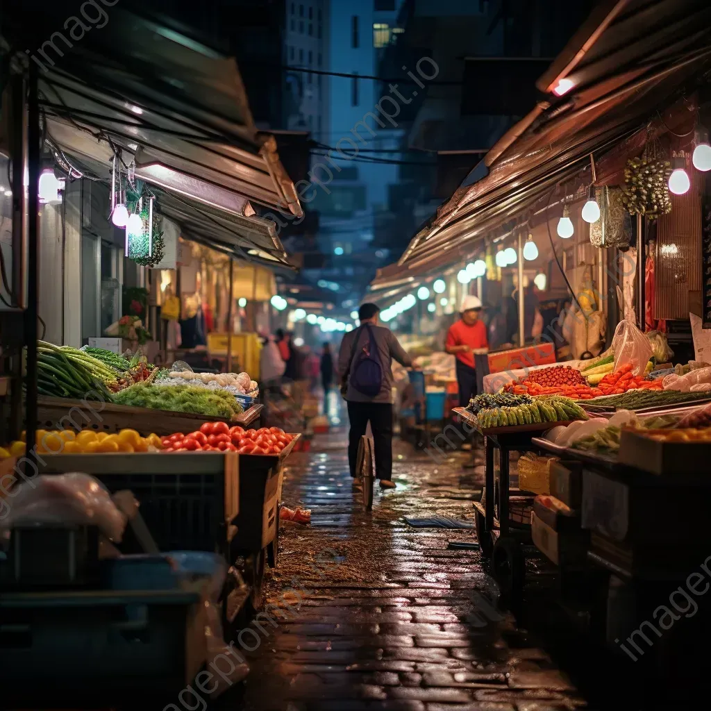 Urban night market with vendors and customers - Image 2