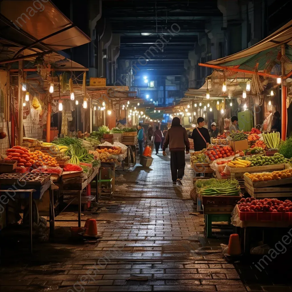 Urban night market with vendors and customers - Image 4