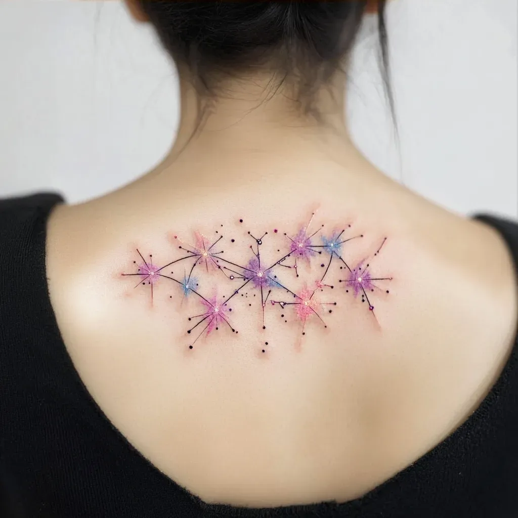 Watercolor Pisces constellation tattoo with ethereal stardust, in pastel tones - Image 3