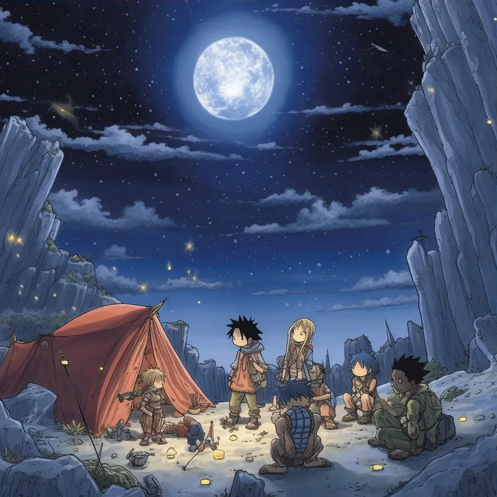 Group of adventurers setting up camp under starry night sky - Image 3