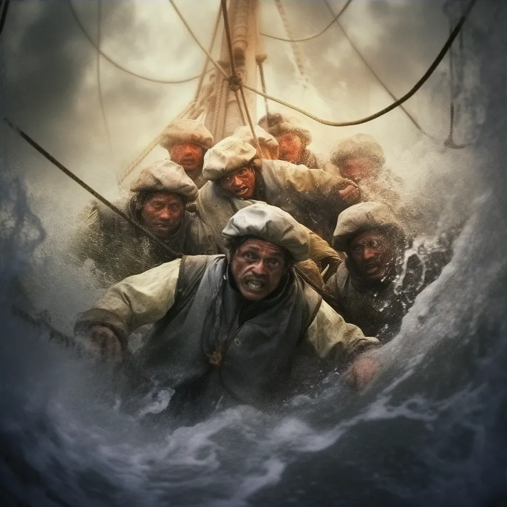 Image of sailors skillfully navigating through treacherous waters on their vessel - Image 3