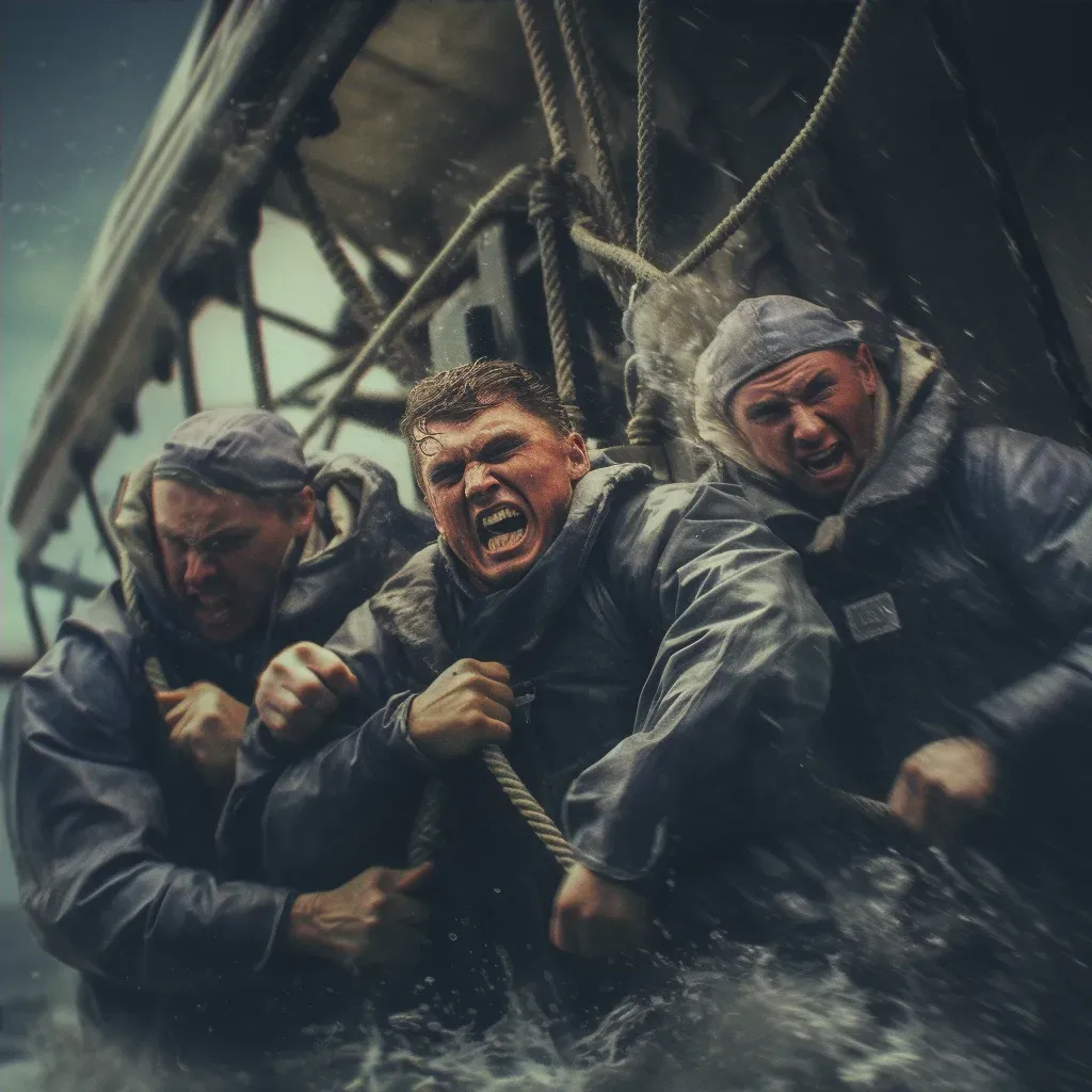 Image of sailors skillfully navigating through treacherous waters on their vessel - Image 4