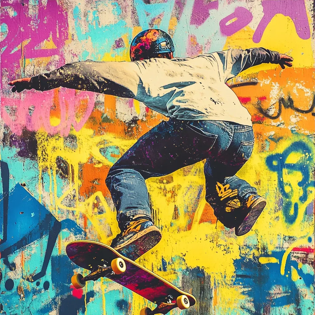 Dynamic pop art representation of a mid-air skateboard trick - Image 3