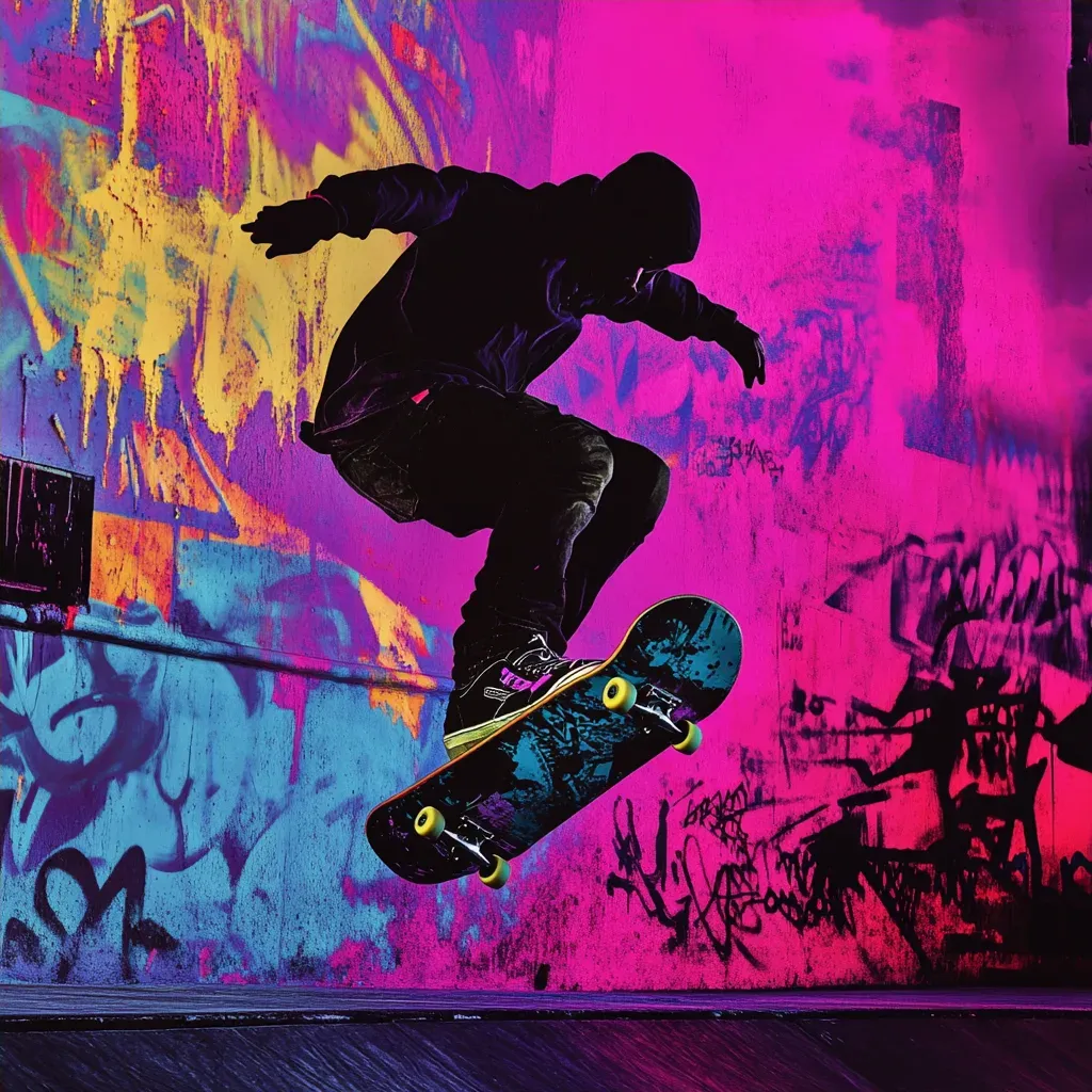 Dynamic pop art representation of a mid-air skateboard trick - Image 4