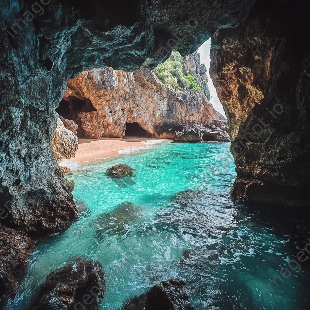 Grotto with sandy beach and clear water - Image 1