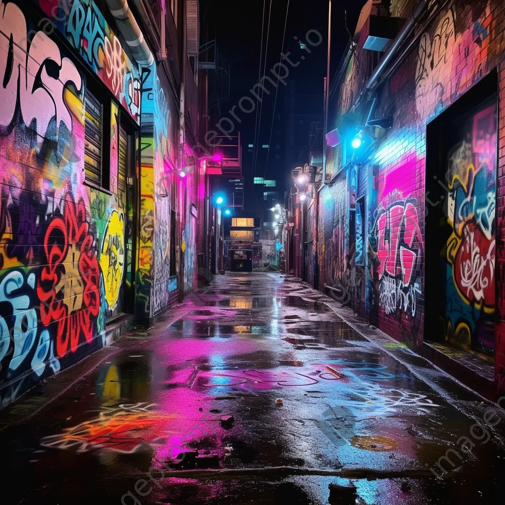 Colorful graffiti in a vibrant alleyway at night - Image 4