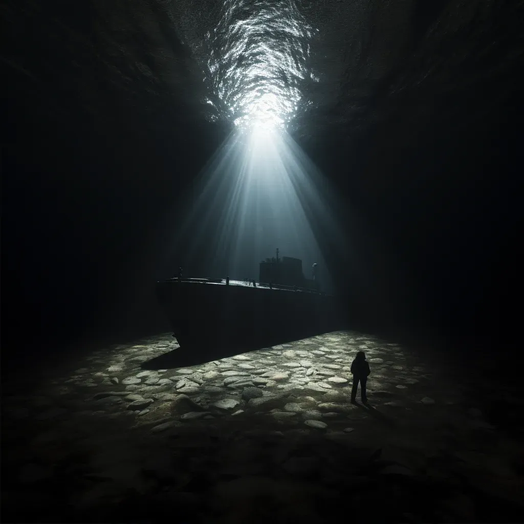 Submarine exploring deep ocean floor with bright lights - Image 2