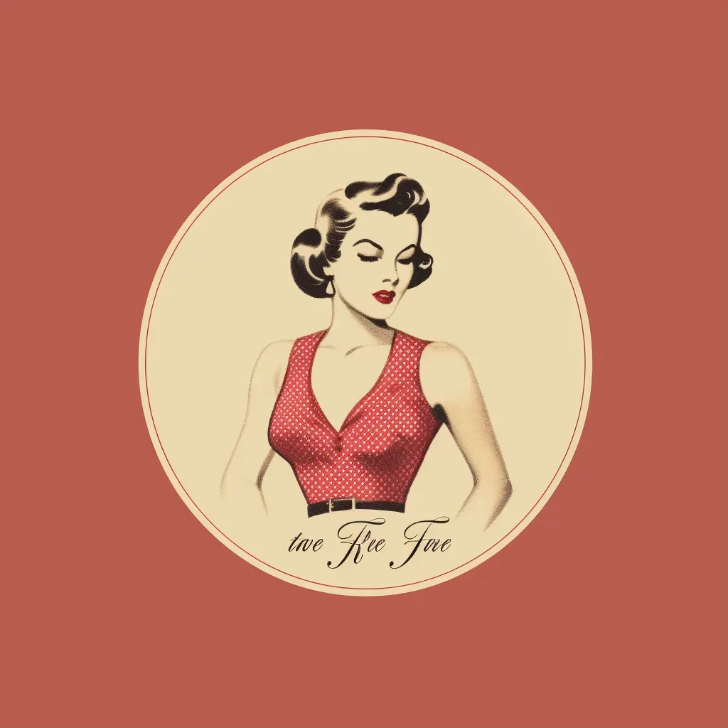 Image of a vintage retro boutique logo with a stylized pin-up girl icon in red and cream colors - Image 1