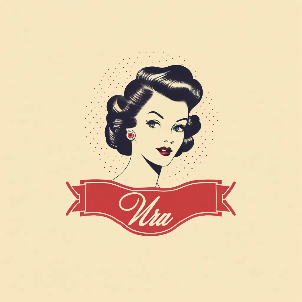 Image of a vintage retro boutique logo with a stylized pin-up girl icon in red and cream colors - Image 2