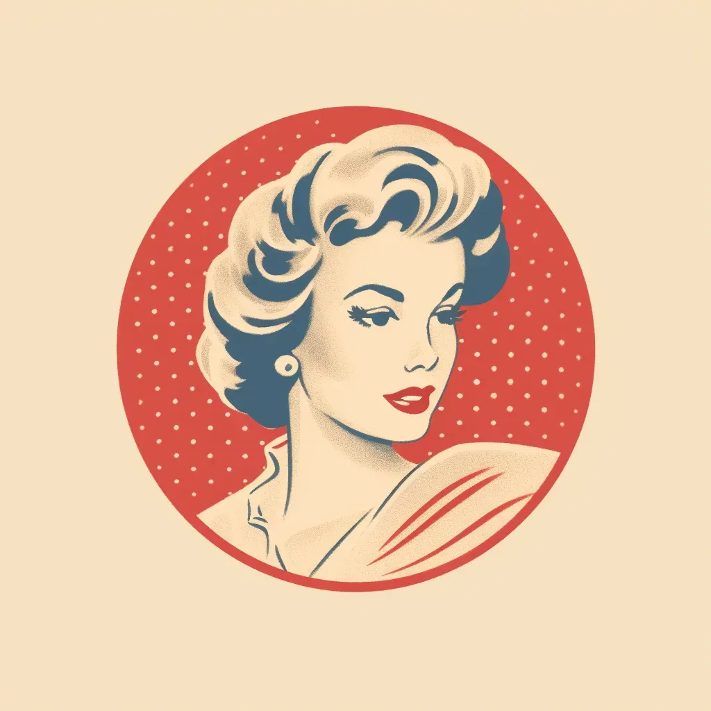 Image of a vintage retro boutique logo with a stylized pin-up girl icon in red and cream colors - Image 3