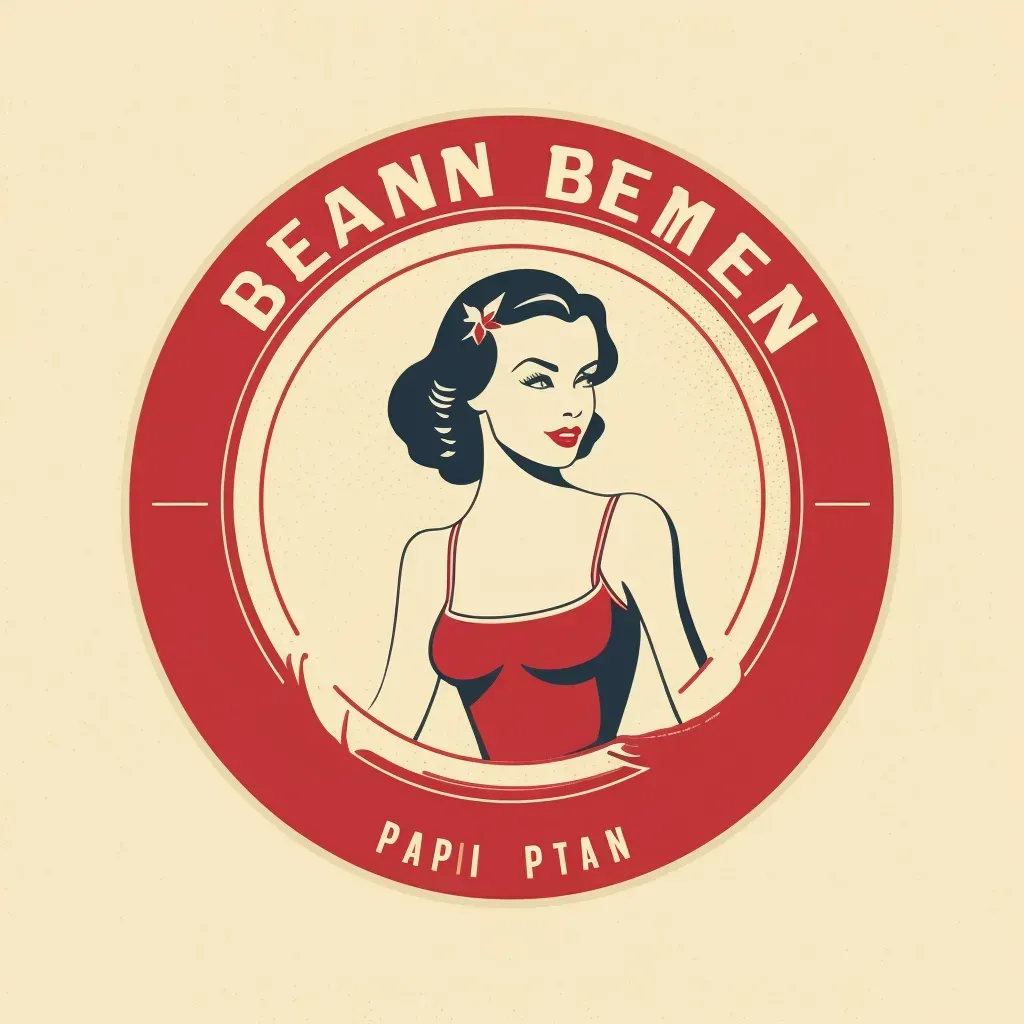 Image of a vintage retro boutique logo with a stylized pin-up girl icon in red and cream colors - Image 4