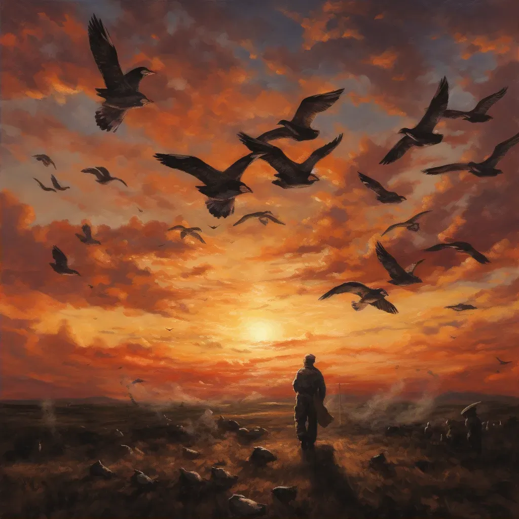 Bird Migration Against Sunset Background