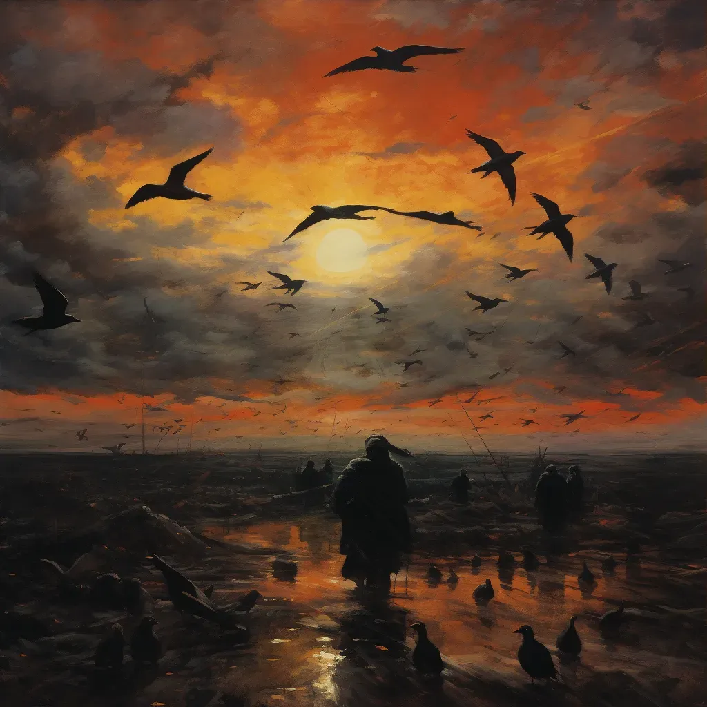 Artistic depiction of bird migration against sunset backdrop - Image 3