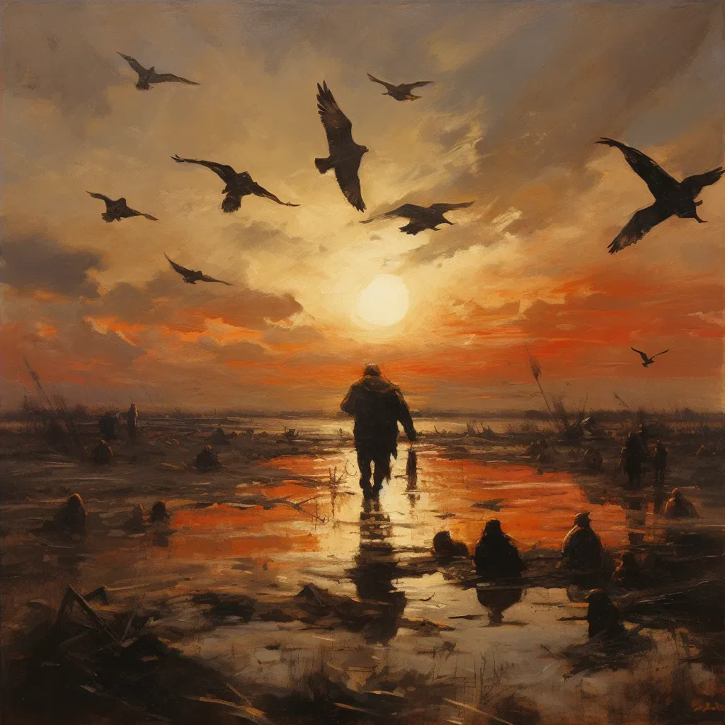 Artistic depiction of bird migration against sunset backdrop - Image 4