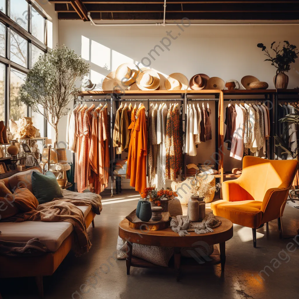 Interior of a vintage-themed clothing store with cozy furnishings. - Image 1