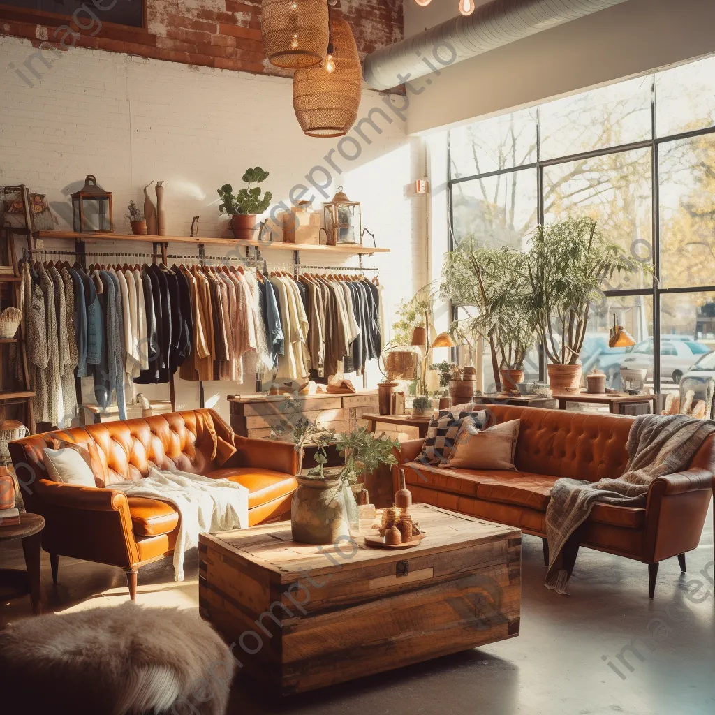 Interior of a vintage-themed clothing store with cozy furnishings. - Image 2