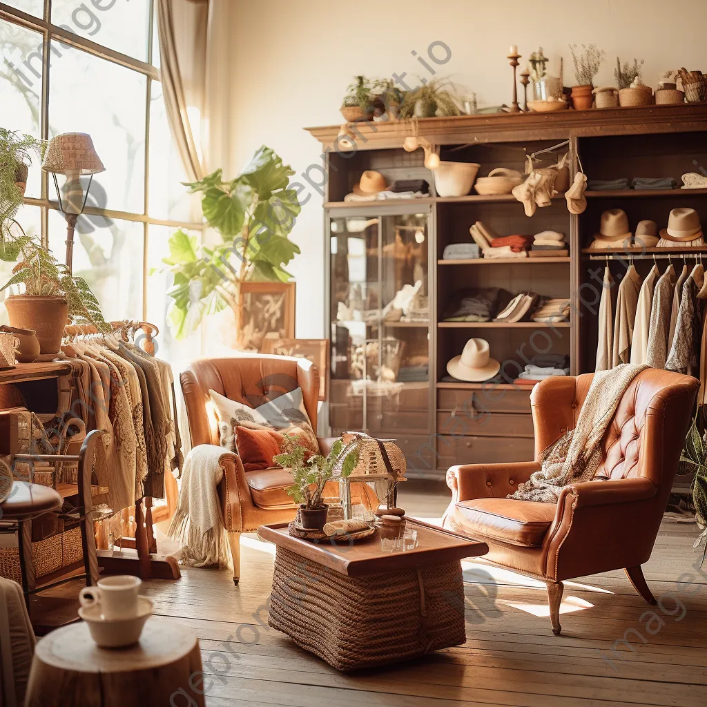 Interior of a vintage-themed clothing store with cozy furnishings. - Image 3