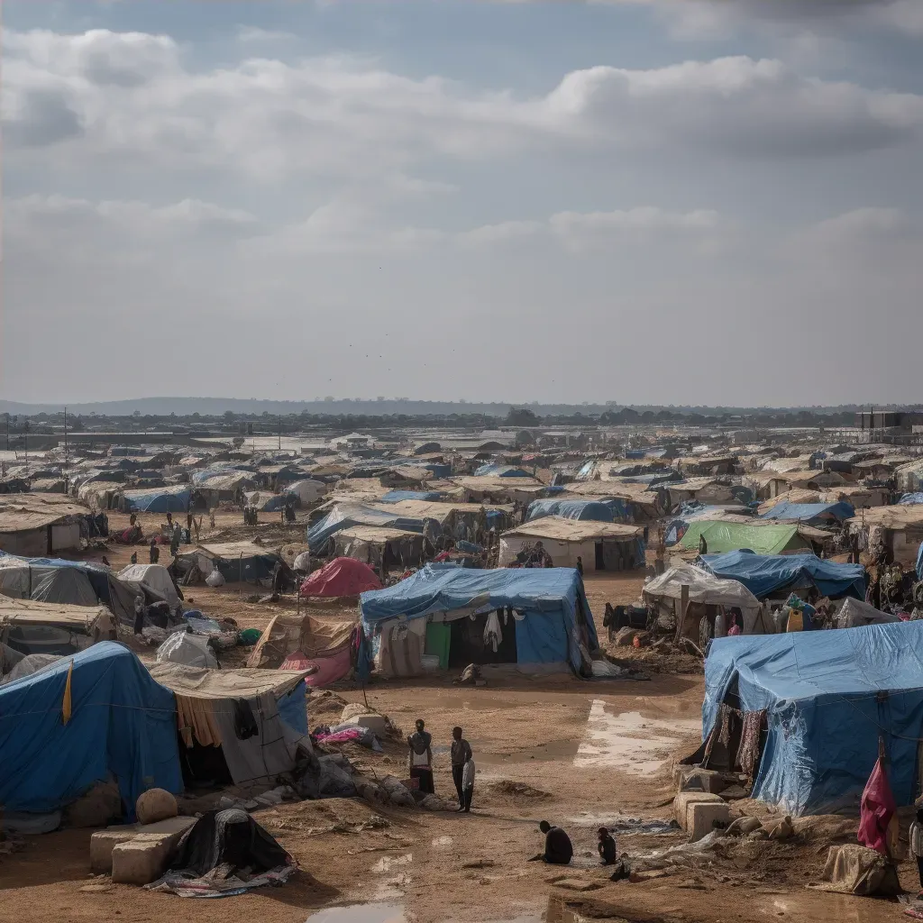 Crowded Refugee Camp Scene