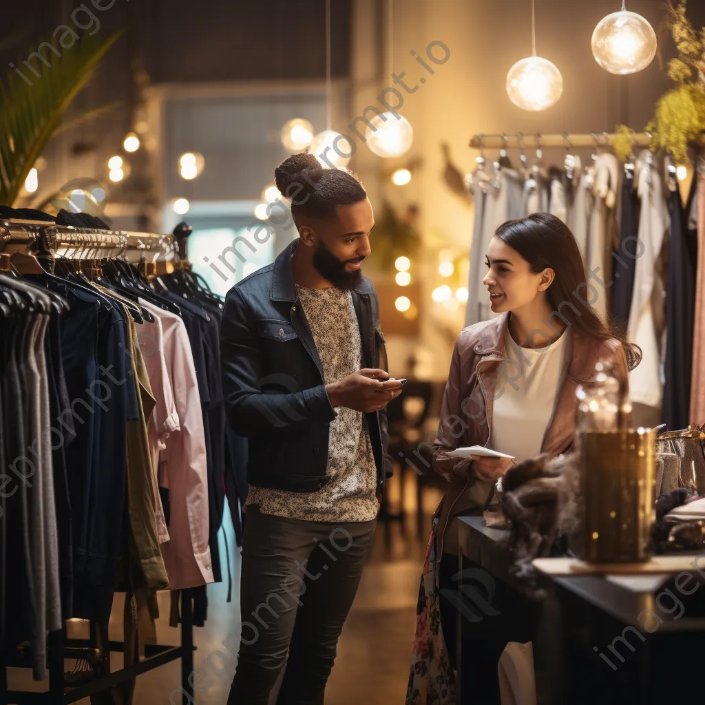 Fashion consultant helping a customer in a stylish boutique. - Image 3