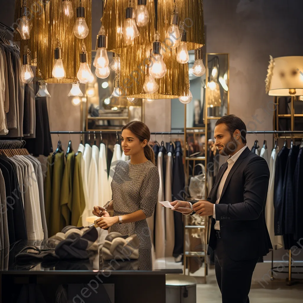 Fashion consultant helping a customer in a stylish boutique. - Image 4