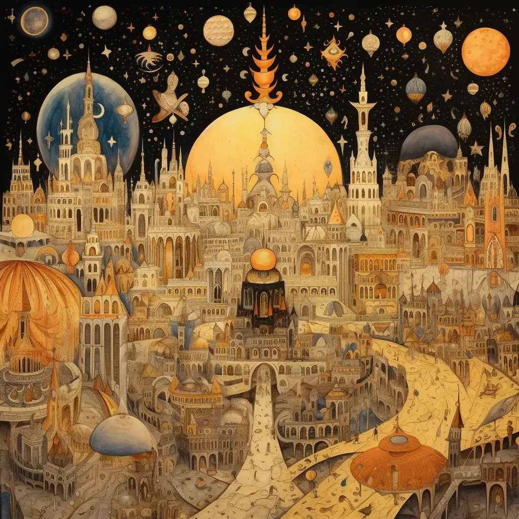 Celestial city in afterlife with golden spires and floating platforms - Image 2