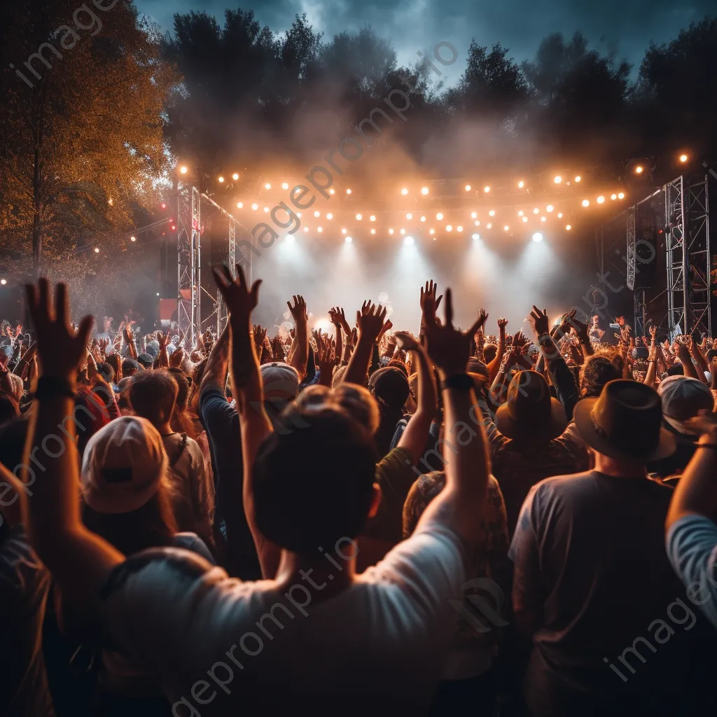 Full band performing at an outdoor festival with engaged audience. - Image 1